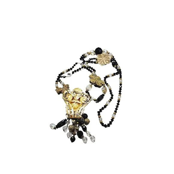 Vintage Spectacular One of a Kind Reworked Crystal Glass Brass Dangle Necklace